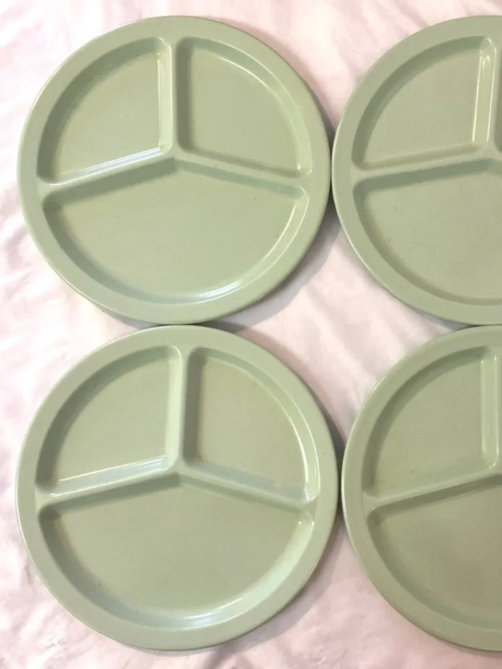 Vintage Texas Ware Melamine Plastic Mint Green Divided Plates Set Of 4 10”